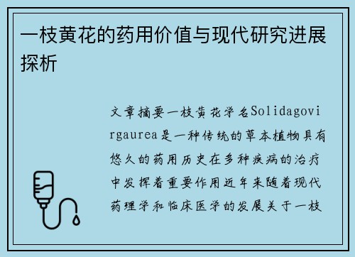 一枝黄花的药用价值与现代研究进展探析